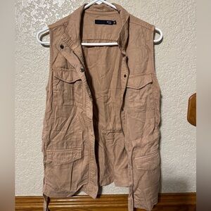 Max Jeans Khaki Open Zip Up Vest S